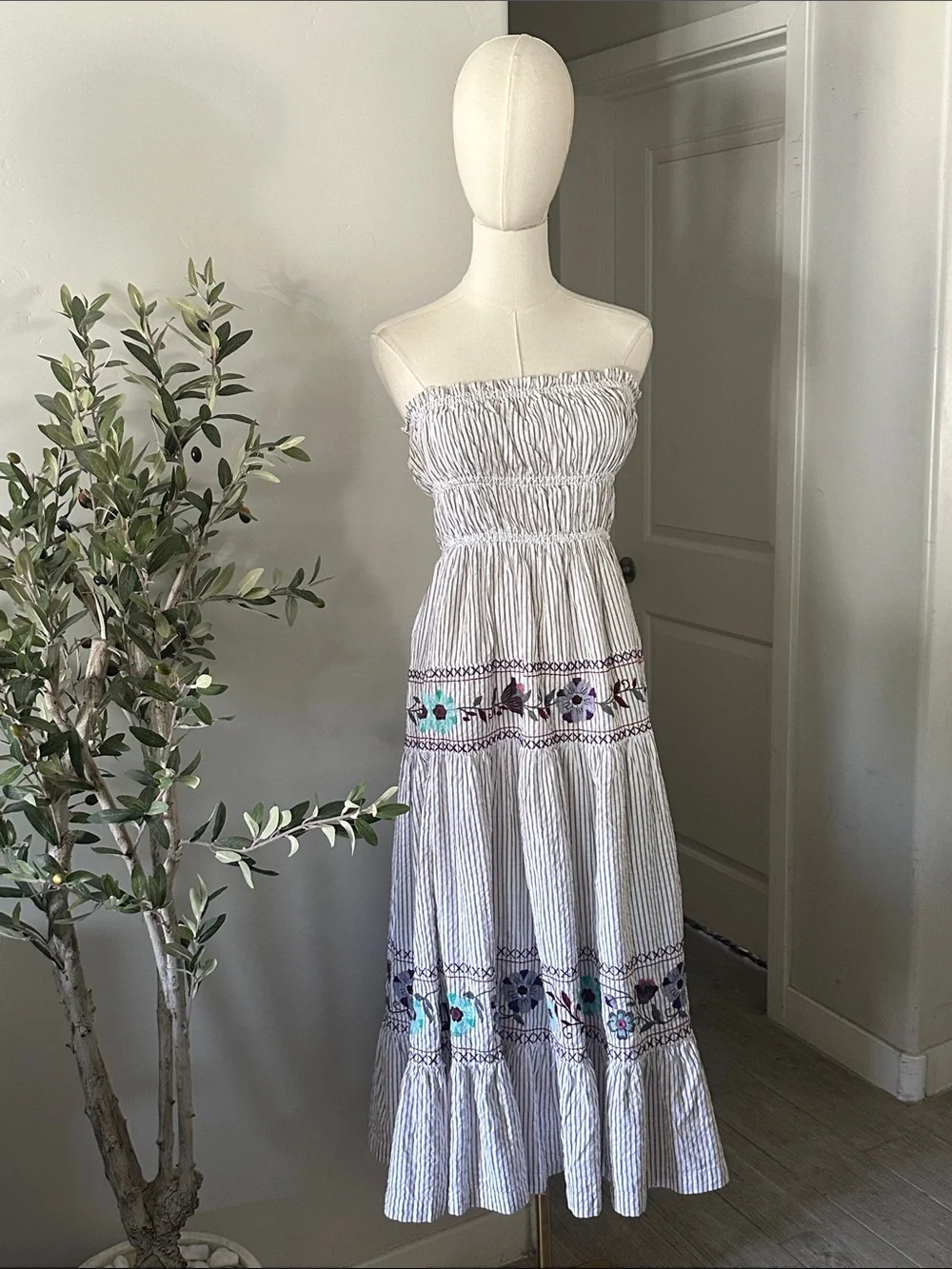Free People Kalani Midi Dress in Ivory Stripe Combo New!